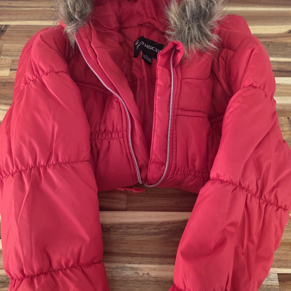 Rothschild Red Puffer Jacket with Faux Fur Trim